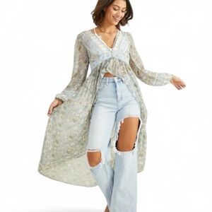 Altar’d State Chiffon Kimono Womens Size Small Floral Button Top Fairy Whimsical